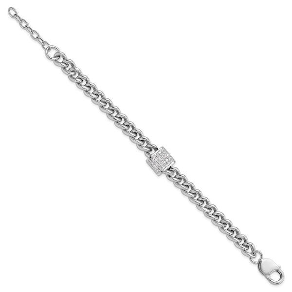 Rhodium-Plated Sterling Silver CZ Bracelet - 7" + 1" Extension - Style GR1-1008530