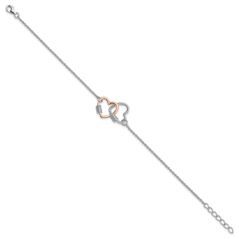 Exclusive Rose-Tone Double Heart Bracelet - 7" Sterling Silver, Stylish Value