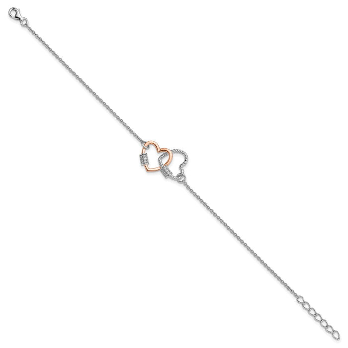 Exclusive Rose-Tone Double Heart Bracelet - 7" Sterling Silver, Stylish Value-2