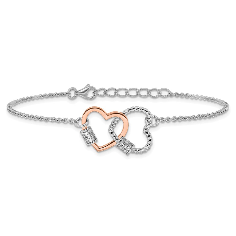 Exclusive Rose-Tone Double Heart Bracelet - 7" Sterling Silver, Stylish Value