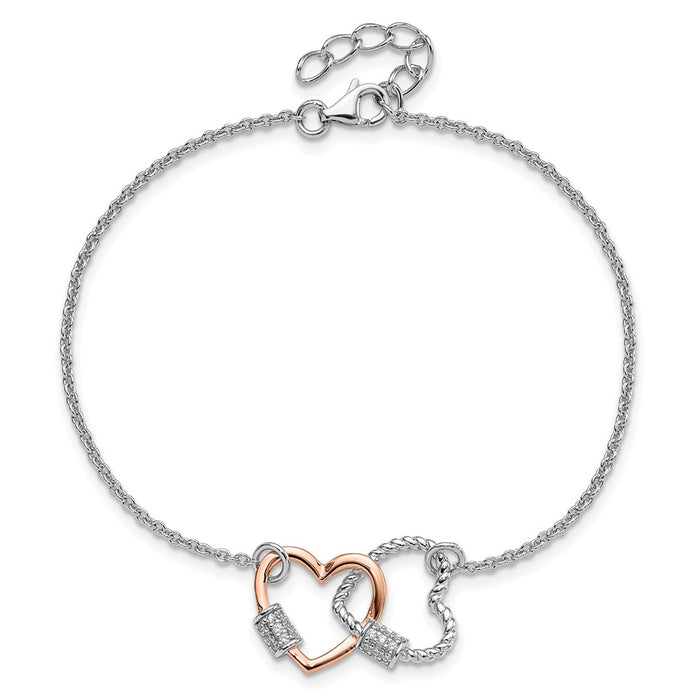 Exclusive Rose-Tone Double Heart Bracelet - 7" Sterling Silver, Stylish Value-4