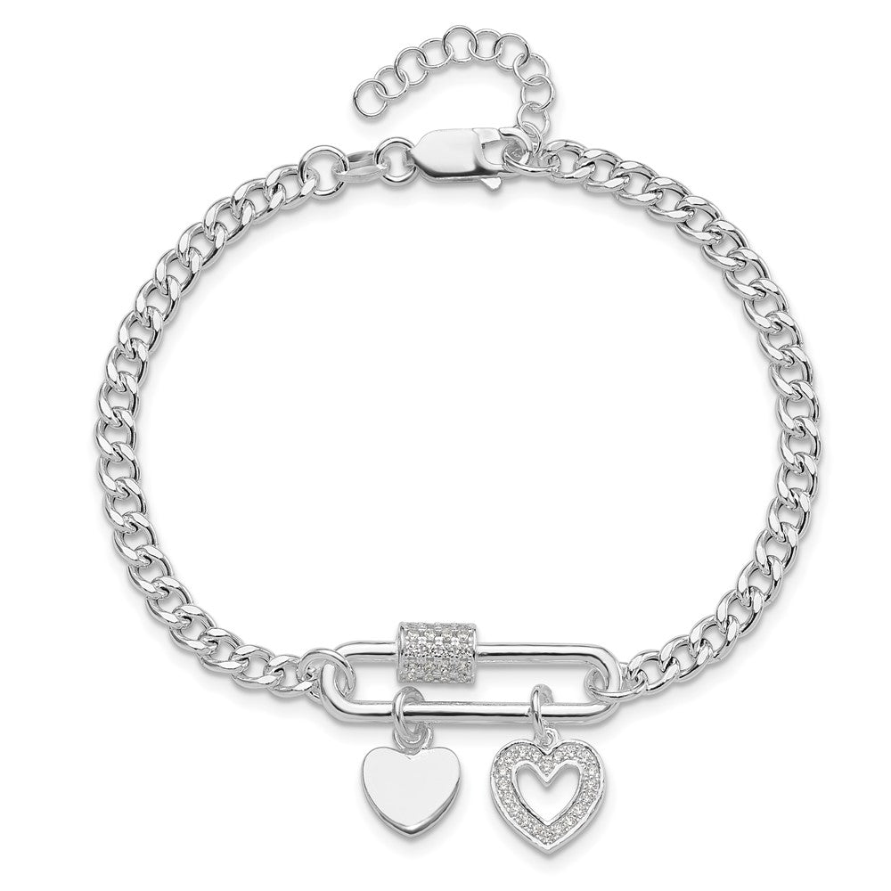 Shop Stylish 7-Inch Sterling Silver Rhodium-Plated CZ Heart Bracelet