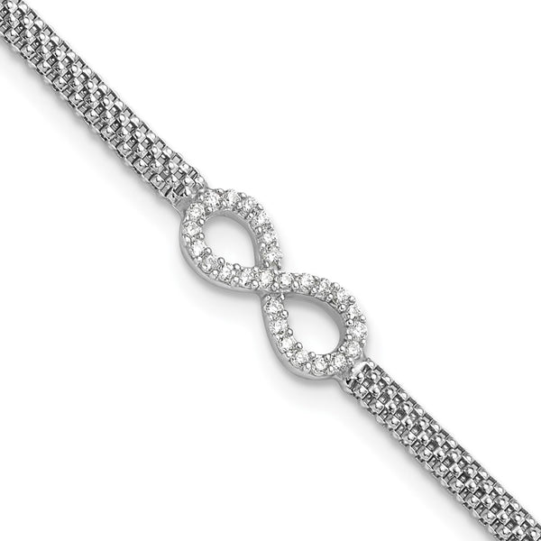 Polished Sterling Silver Infinity Bracelet for Kids - 6 Inch, CZ