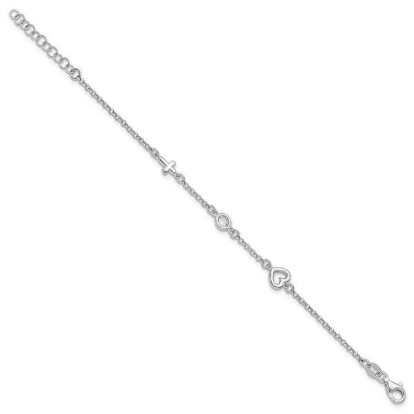 Sterling Silver Rhodium-Plated CZ Children's Bracelet - 1" Ext