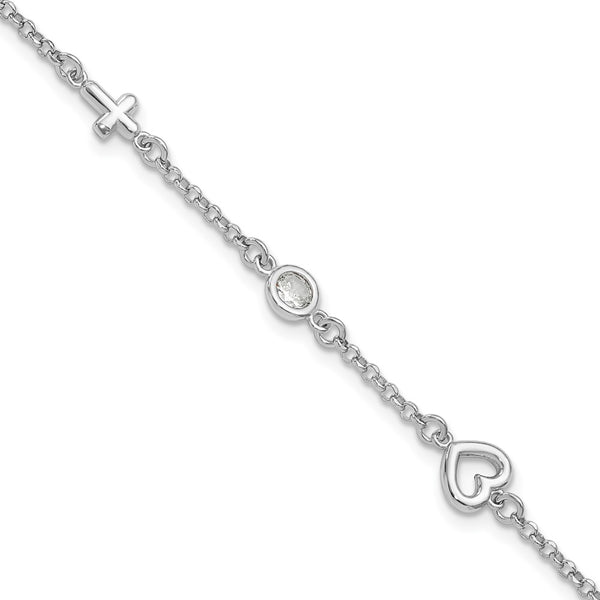 Sterling Silver Rhodium-Plated CZ Children's Bracelet - 1" Ext
