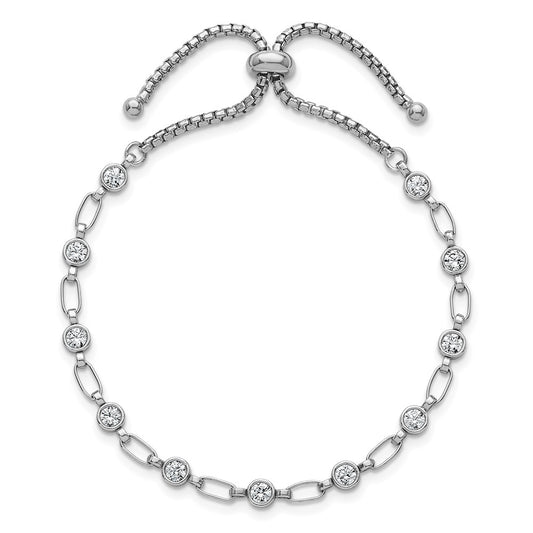 High-Quality Adjustable Bolo Bracelet in Rhodium-Plated Silver - Stylish CZ Links