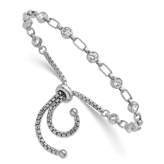 High-Quality Adjustable Bolo Bracelet in Rhodium-Plated Silver - Stylish CZ Links