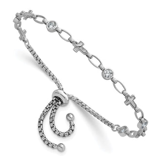 High-Quality Adjustable Bolo Bracelet in Rhodium-Plated Silver - Stylish CZ Cross