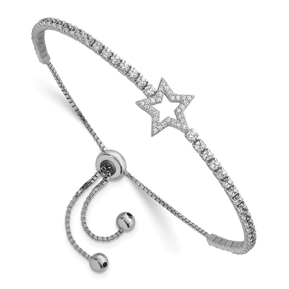 Shop Stylish Rhodium-Plated Sterling Silver CZ Star Bolo Bracelet, Adjustable