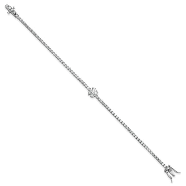 7.25 Inch Polished CZ Flower Tennis Bracelet in Sterling Silver