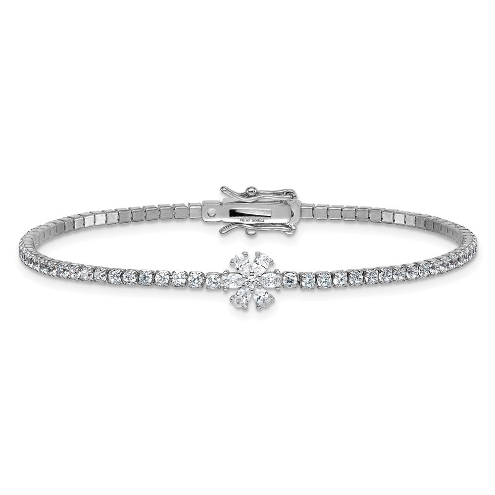 Buy Stylish 7.25 Inch Polished CZ Flower Tennis Bracelet in Sterling Silver