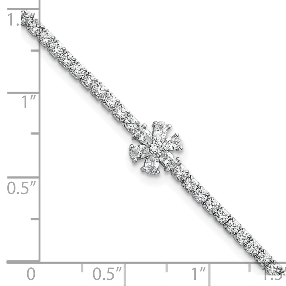 Buy Stylish 7.25 Inch Polished CZ Flower Tennis Bracelet in Sterling Silver