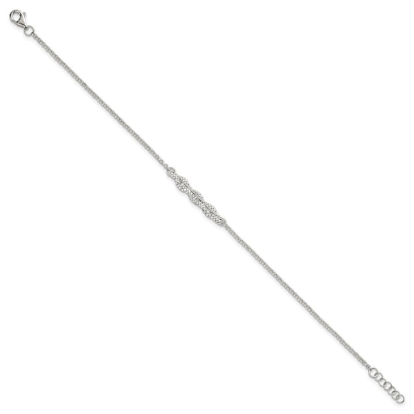 Polished Sterling Silver Pave CZ Bracelet - 6.75 Inches
