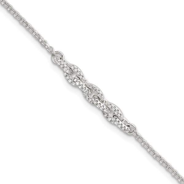 Polished Sterling Silver Pave CZ Bracelet - 6.75 Inches