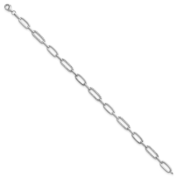 4.7mm CZ Paperclip Link Bracelet - Rhodium-Plated Silver, 7 Inch