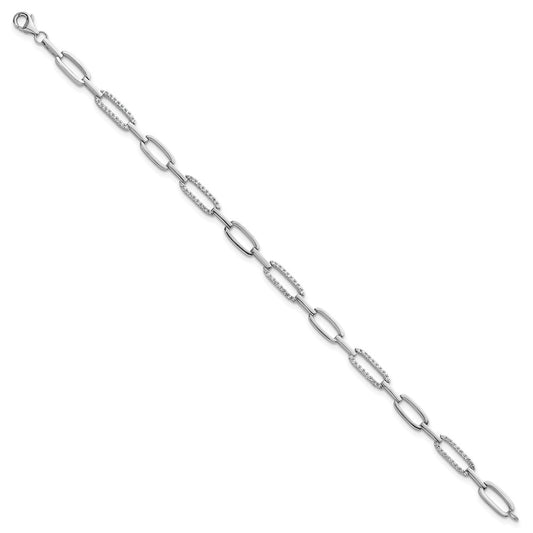 Shop Stylish 4.7mm CZ Paperclip Link Bracelet - Rhodium-Plated Silver, 7 Inch