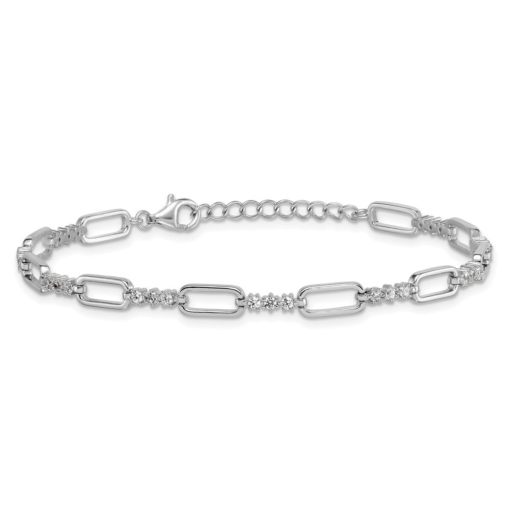 Buy Stylish 7-Inch Polished Sterling Silver Bracelet with CZ Accents