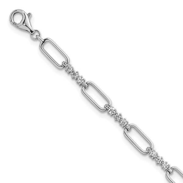 7-Inch Polished Sterling Silver Bracelet with CZ Accents