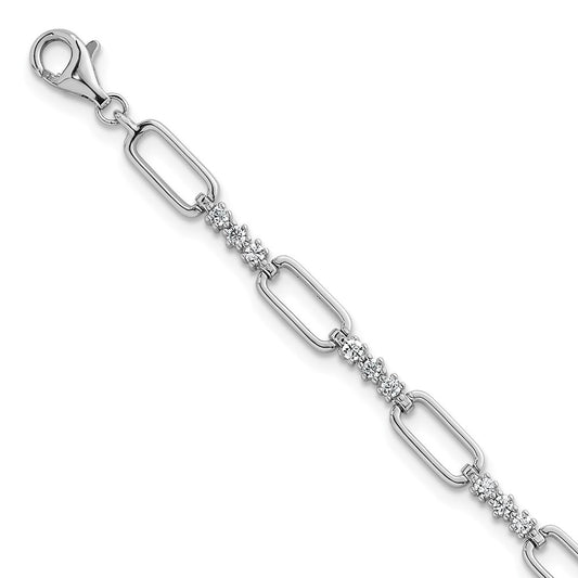 Buy Stylish 7-Inch Polished Sterling Silver Bracelet with CZ Accents