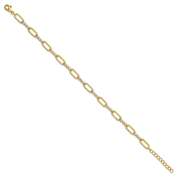 7-Inch Polished Sterling Silver & Gold-Tone CZ Bracelet