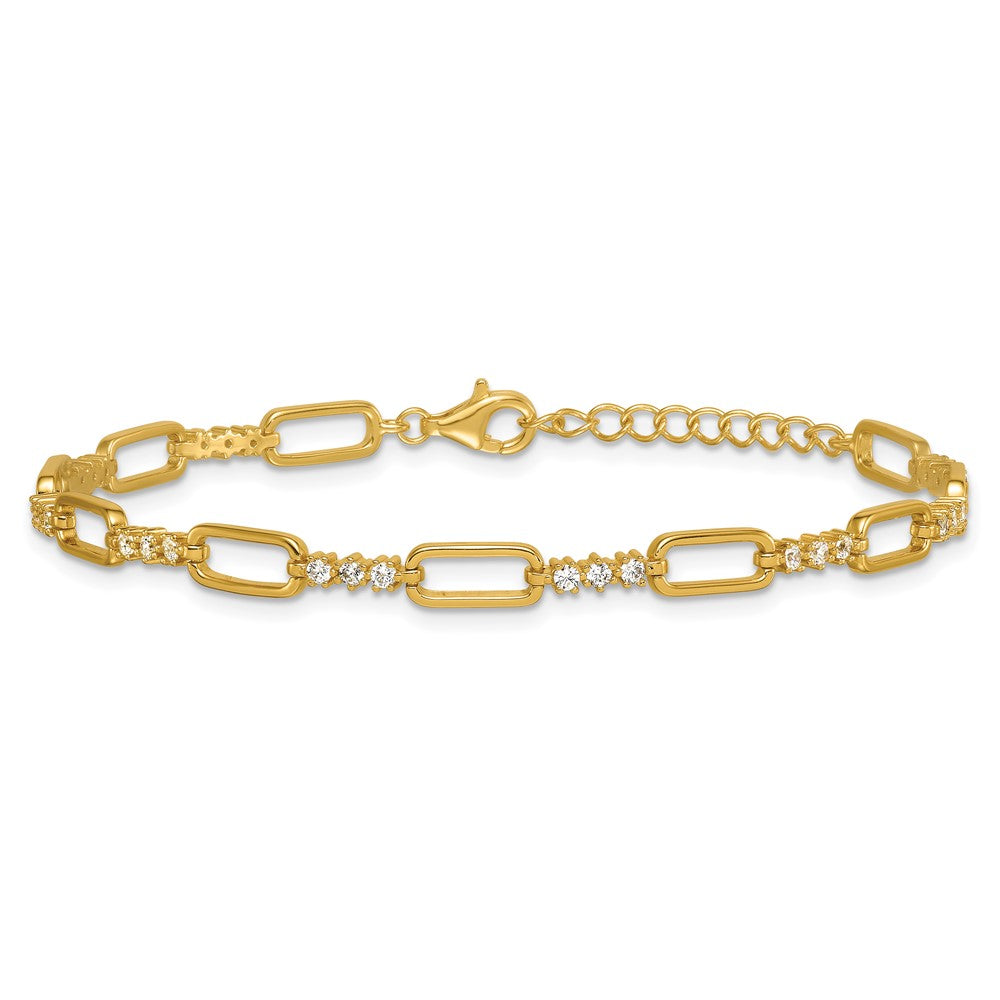 Exclusive 7-Inch Polished Sterling Silver & Gold-Tone CZ Bracelet - Stylish Value