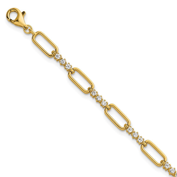 7-Inch Polished Sterling Silver & Gold-Tone CZ Bracelet