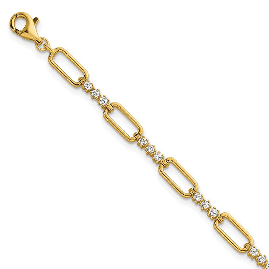 Exclusive 7-Inch Polished Sterling Silver & Gold-Tone CZ Bracelet - Stylish Value