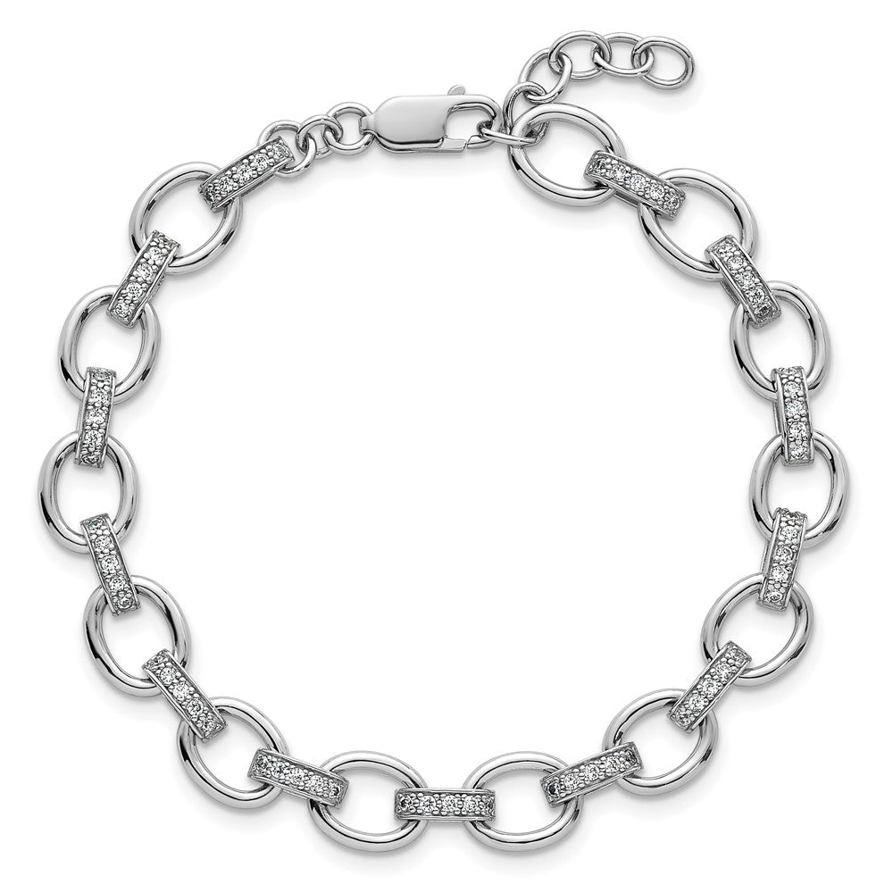 Buy Stylish 7-Inch Sterling Silver Rhodium-Plated Bracelet with CZ Accents