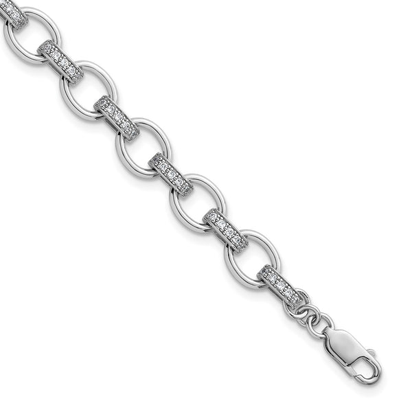 7-Inch Sterling Silver Rhodium-Plated Bracelet with CZ Accents