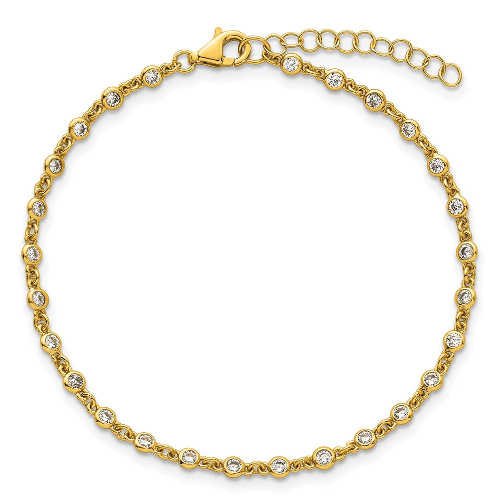 Exclusive 6.5" Polished Sterling Silver Gold-Tone CZ Bracelet - Stylish Value