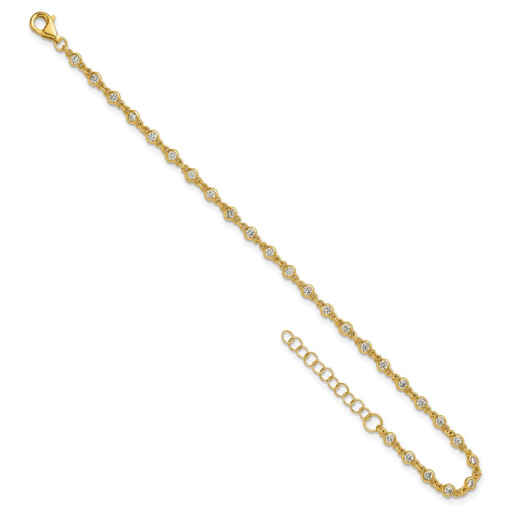 Exclusive 6.5" Polished Sterling Silver Gold-Tone CZ Bracelet - Stylish Value