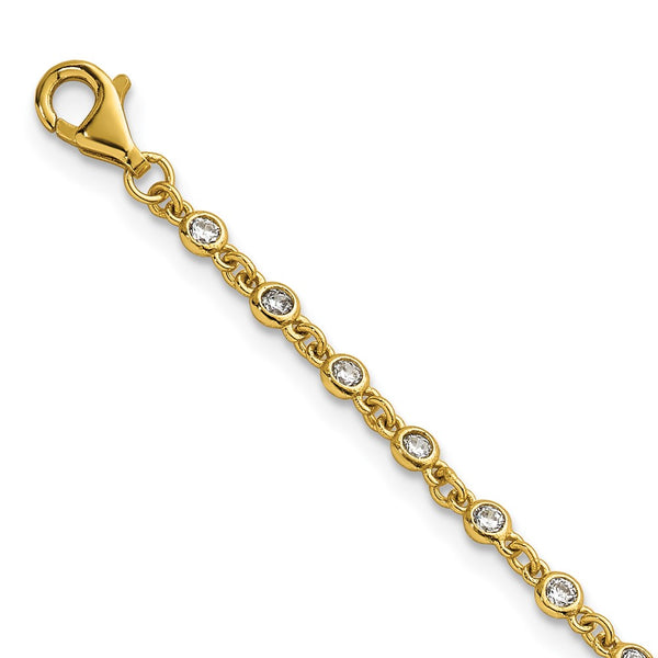 6.5" Polished Sterling Silver Gold-Tone CZ Bracelet