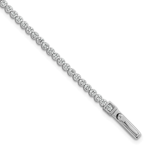 2.5mm CZ Tennis Bracelet - 7.5 Inches Rhodium-Plated Silver