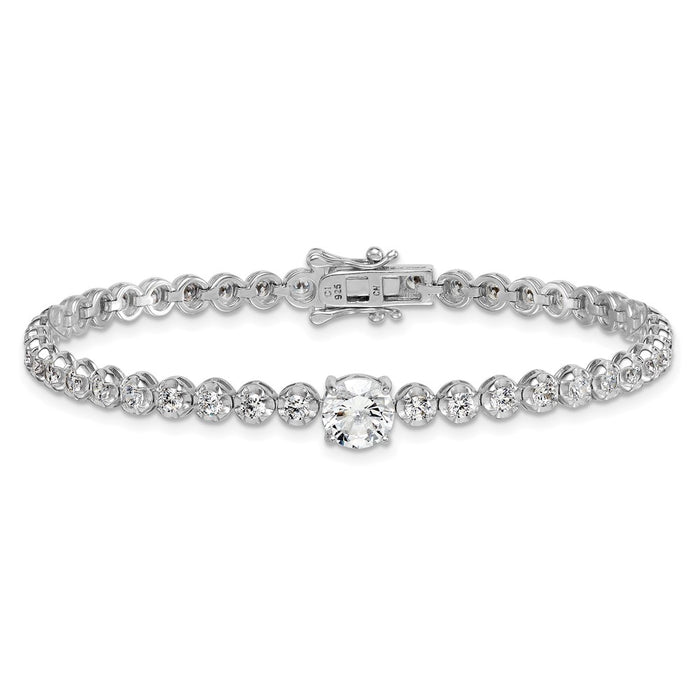 Shop Stylish Polished Fancy Round CZ Bracelet - 7.25" Rhodium-Plated Silver-3