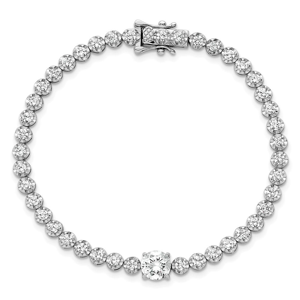 Shop Stylish Polished Fancy Round CZ Bracelet - 7.25" Rhodium-Plated Silver