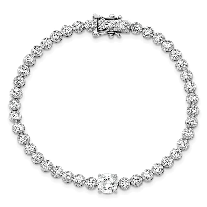 Shop Stylish Polished Fancy Round CZ Bracelet - 7.25" Rhodium-Plated Silver-4