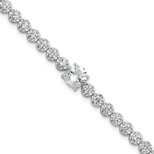 Polished Fancy Round CZ Bracelet - 7.25" Rhodium-Plated Silver