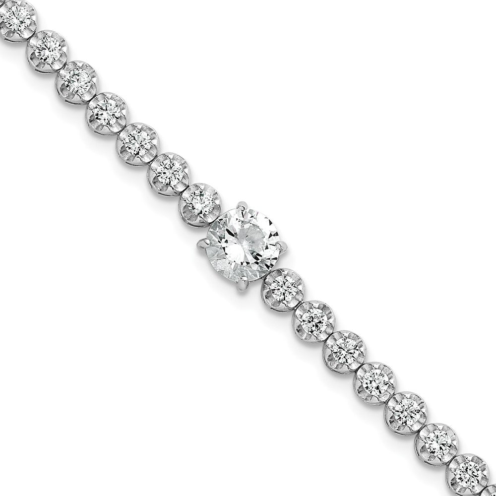 Shop Stylish Polished Fancy Round CZ Bracelet - 7.25" Rhodium-Plated Silver