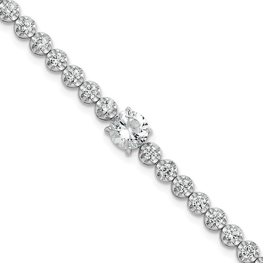 Shop Stylish Polished Fancy Round CZ Bracelet - 7.25" Rhodium-Plated Silver