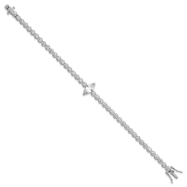 7.25-Inch Polished Rhodium-Plated Sterling Silver Bracelet, CZ