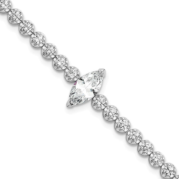 7.25-Inch Polished Rhodium-Plated Sterling Silver Bracelet, CZ