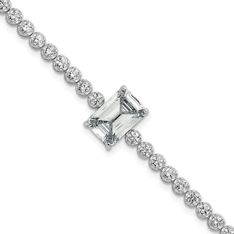 Shop Exclusive Rhodium-Plated Sterling Silver Bracelet - 7.25 Inches, Stylish CZ