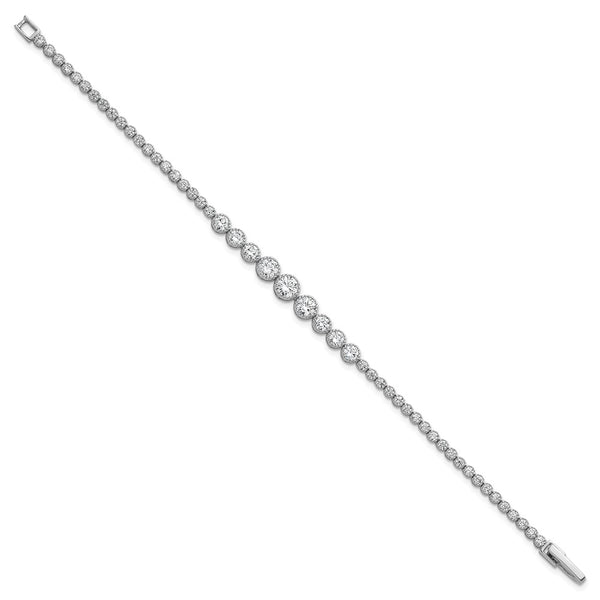 Polished CZ Tennis Bracelet - 8 Inch, Rhodium-Plated Silver