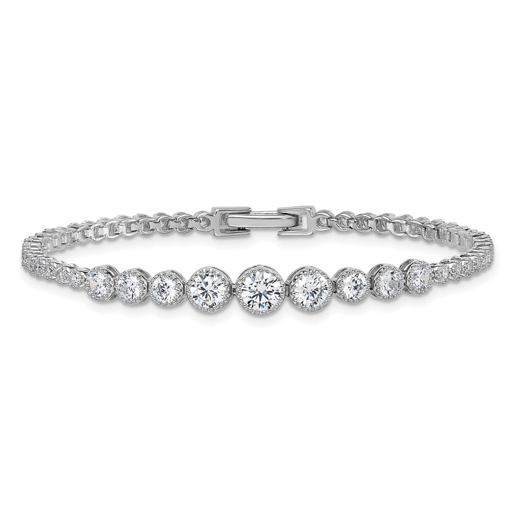 Exclusive Polished CZ Tennis Bracelet - 8 Inch, Rhodium-Plated Silver, Stylish Value