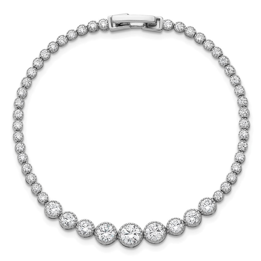 Exclusive Polished CZ Tennis Bracelet - 8 Inch, Rhodium-Plated Silver, Stylish Value