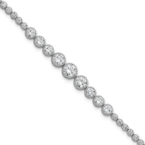 Polished CZ Tennis Bracelet - 8 Inch, Rhodium-Plated Silver