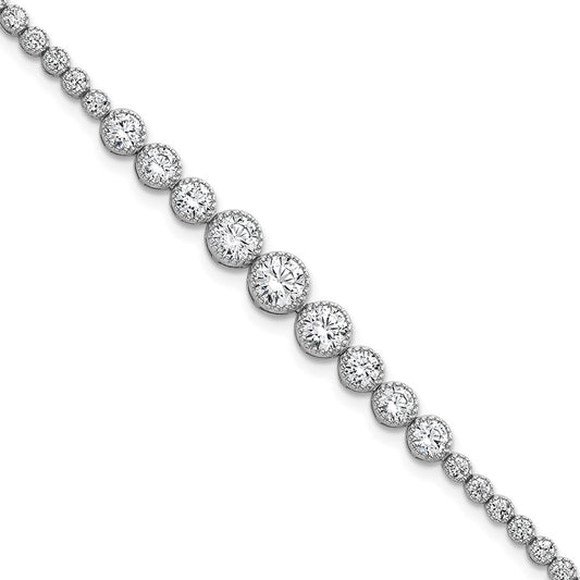 Exclusive Polished CZ Tennis Bracelet - 8 Inch, Rhodium-Plated Silver, Stylish Value