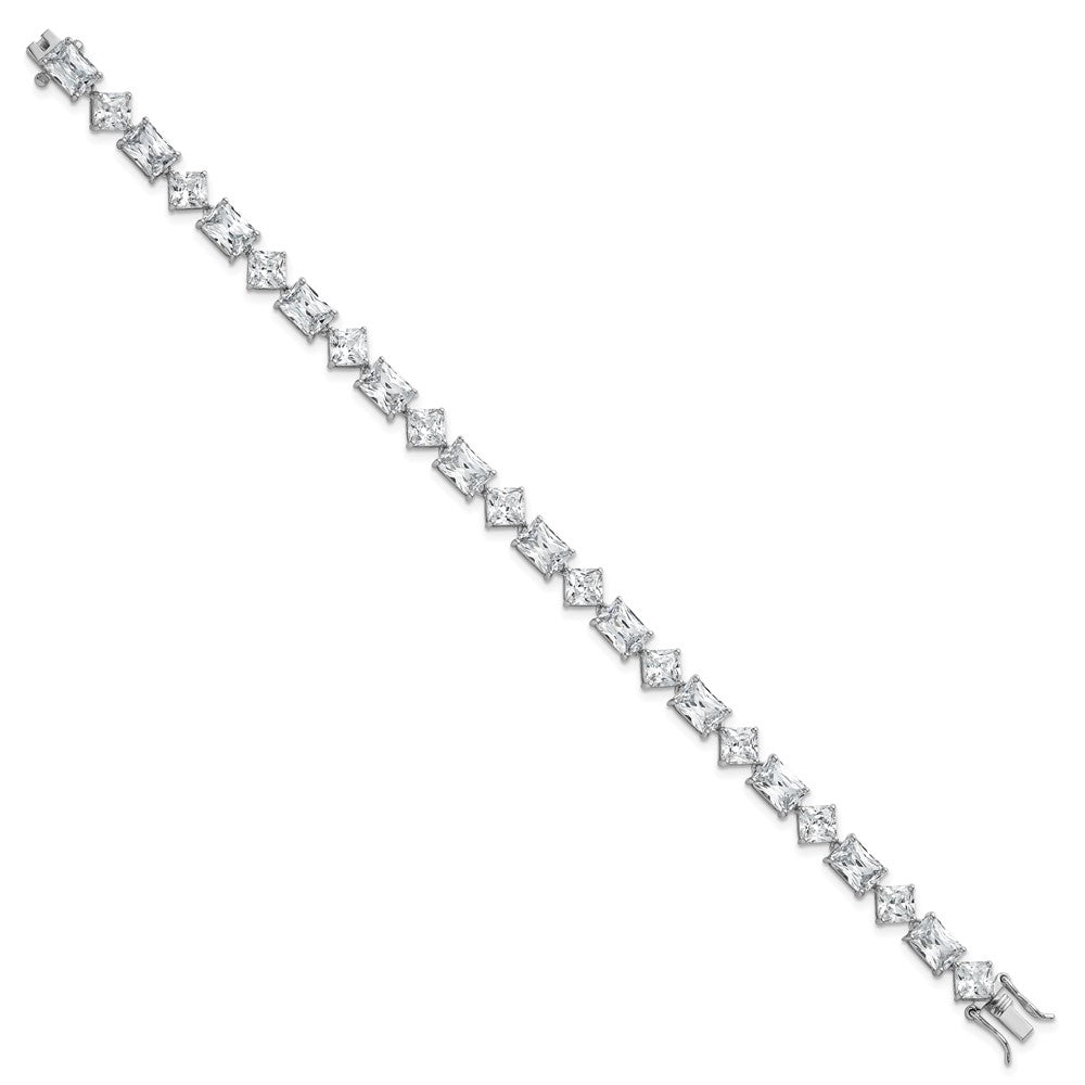 Shop Exclusive 7.25" Polished Sterling Silver Rhodium-Plated Bracelet, Stylish CZ