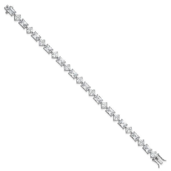7.25" Polished Sterling Silver Rhodium-Plated Bracelet, CZ