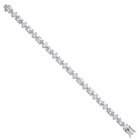 Shop Exclusive 7.25" Polished Sterling Silver Rhodium-Plated Bracelet, Stylish CZ